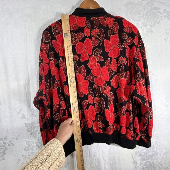 Floral Red and Black Women's Sweater - Picture 10 of 11